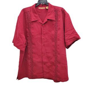 The Havanera Co. Men's Dark Red Embroidered Button Up Lounge Rockabilly Shirt XL